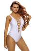 White Sexy Plunge Crisscross Teddy Bikini with Scoop Back